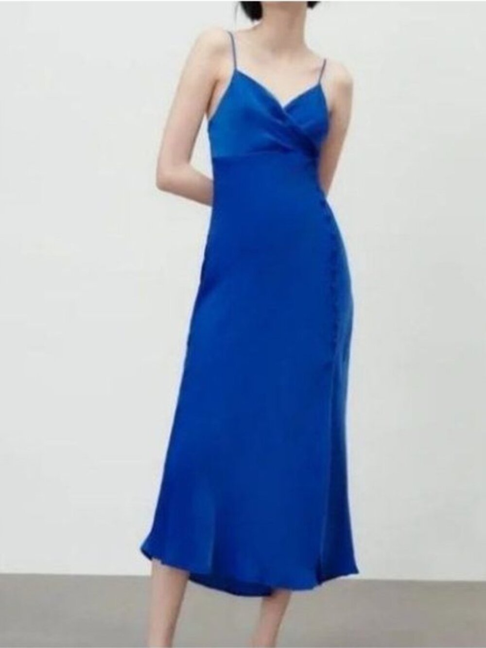 Zara Cobalt Blue Satin Midi Slip Dress